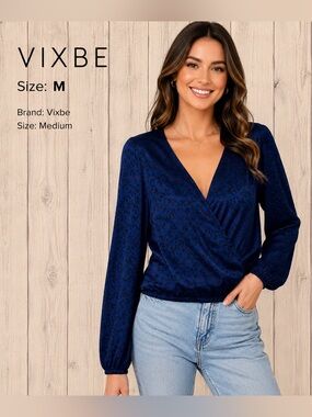 VIXBE Blue Leopard Print Surplice Blouse Size M NWT fashion chic feminine